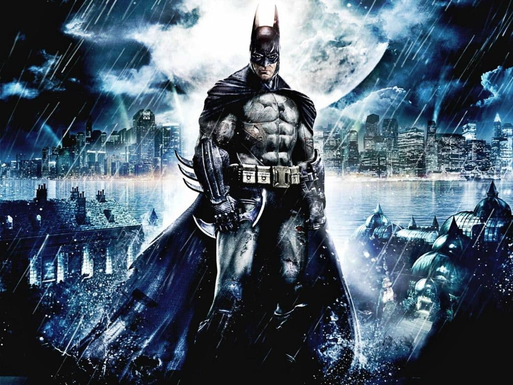 batman image standing in front of gotham city