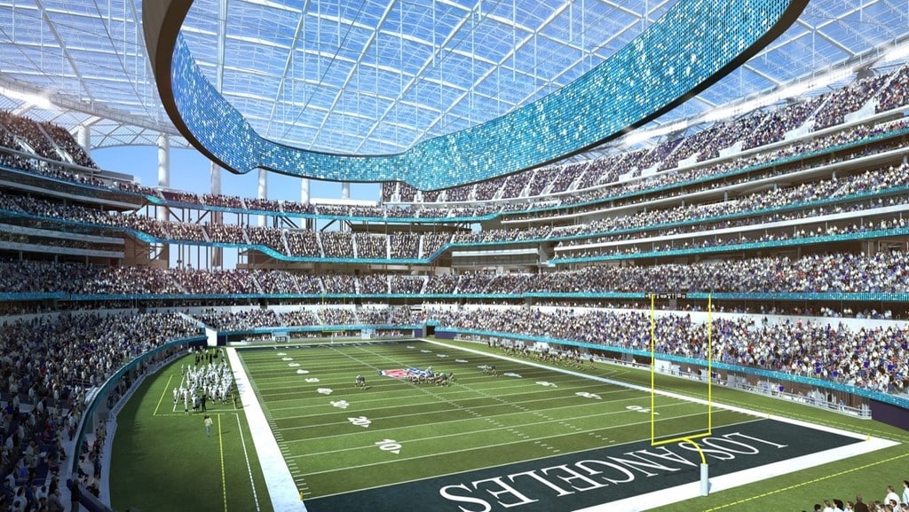 The Logo for Super Bowl LVI Revealed! LA Stadium Rendering II courtesy of HKS stage