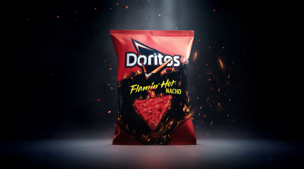 Doritos Logo on a bag of Flaming Nacho Flavor Doritos