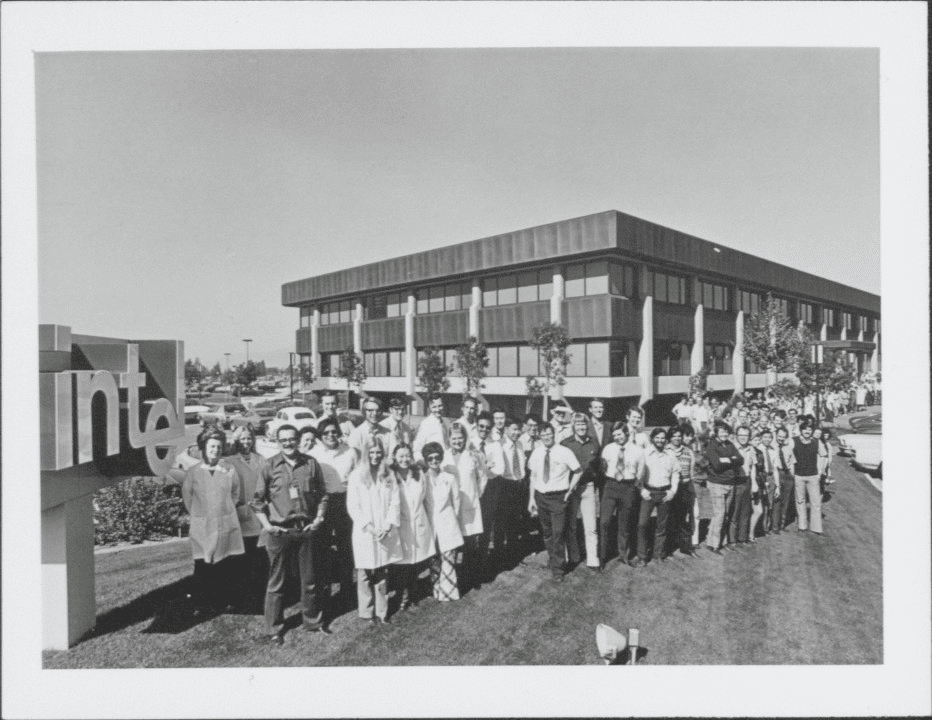 black and white photo of workers