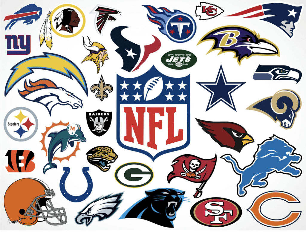 Logos of teams in the NFL